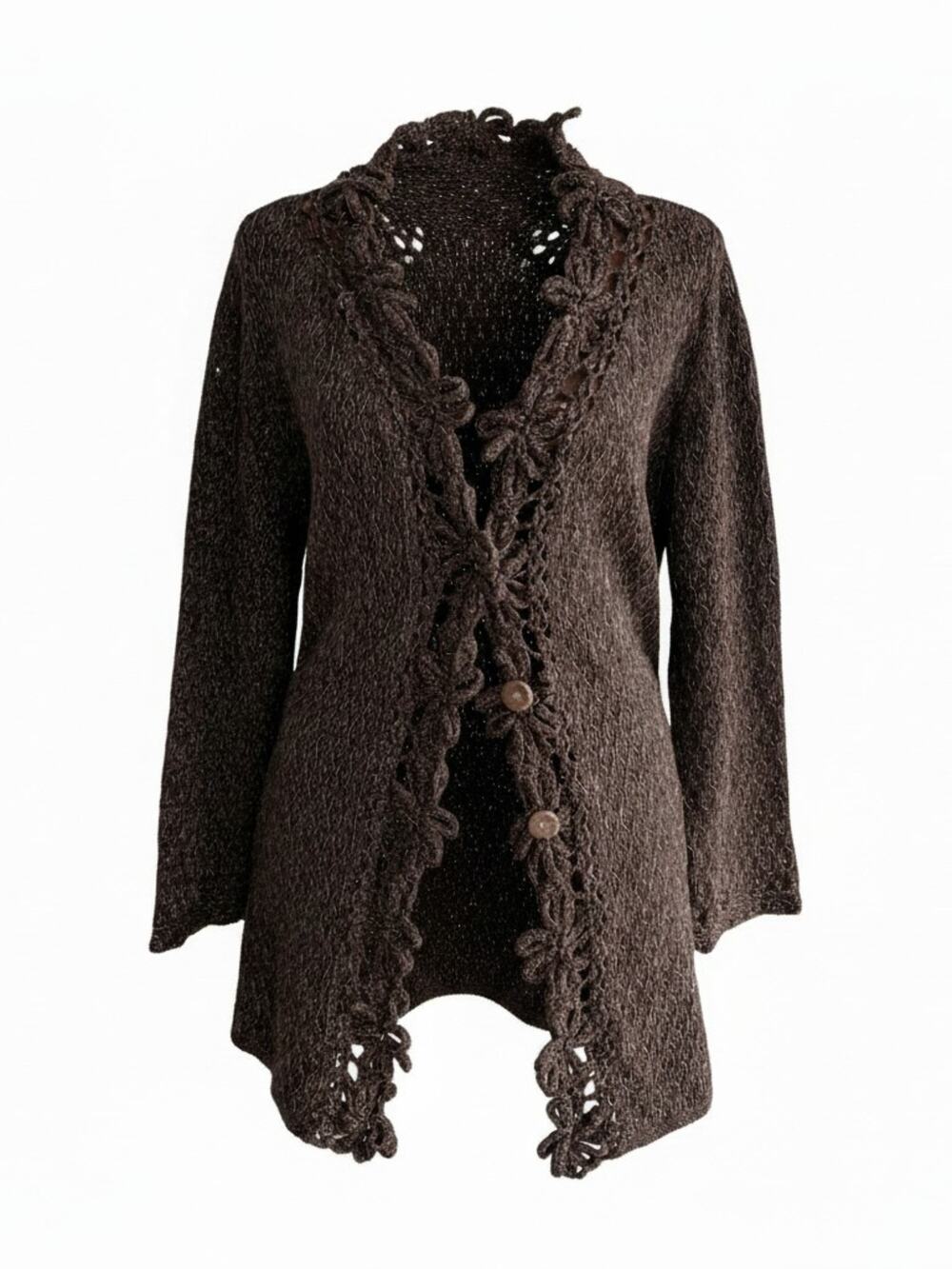 2000s Vintage Susan Bristol Gold Beaded Floral Cashmere Blend Cardigan Large